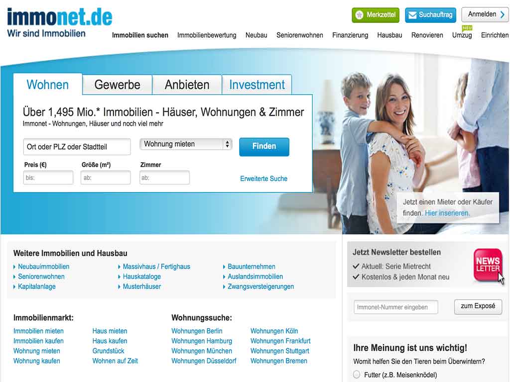 Screenshot der Immonet Webseite