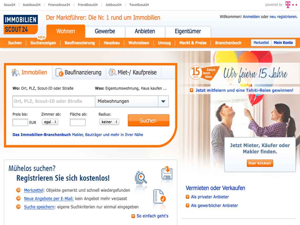 Screenshot der Immoscout24 Webseite