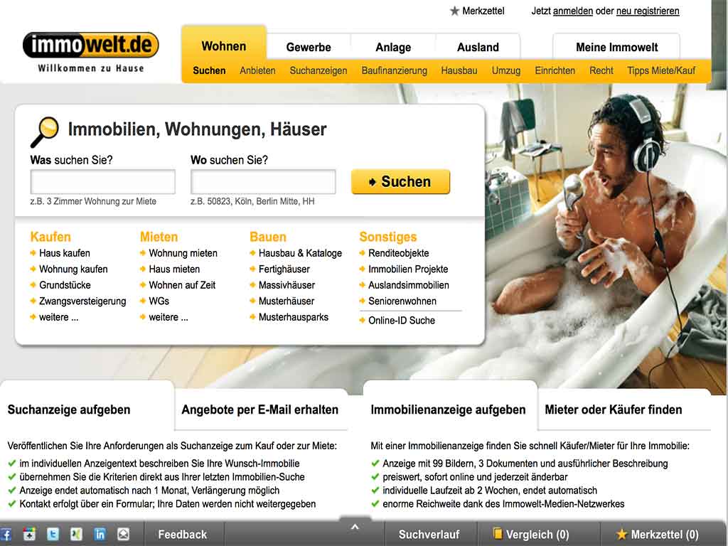 Screenshot der Immowelt Webseite