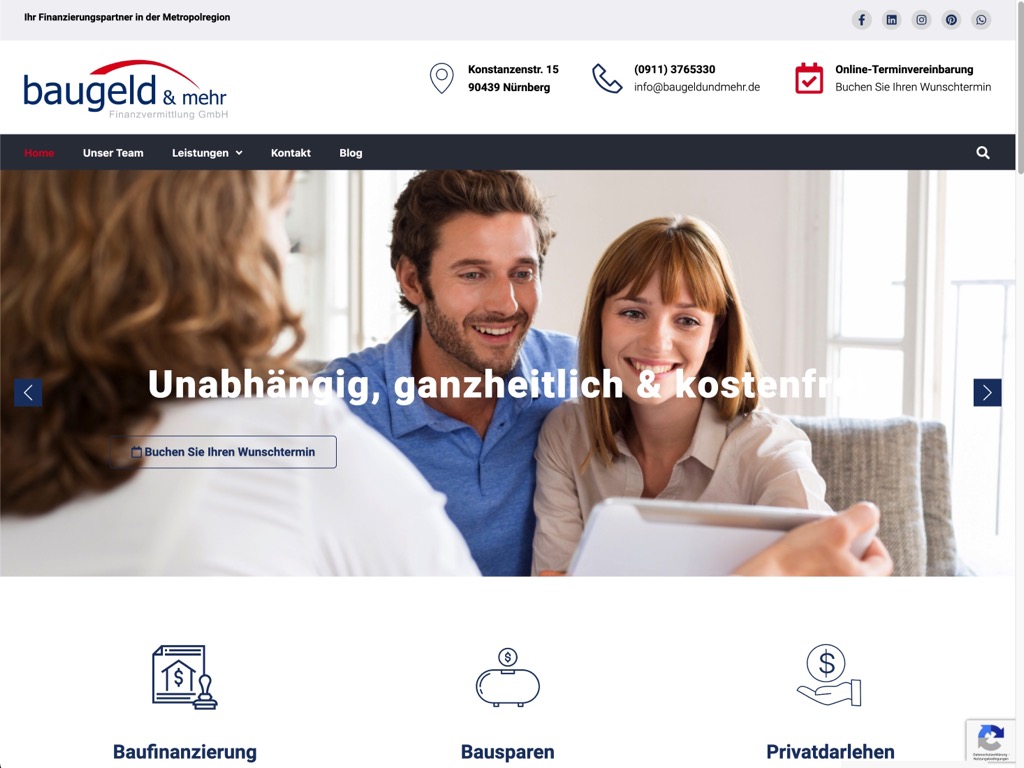 Screenshot der baugeld & mehr Webseite